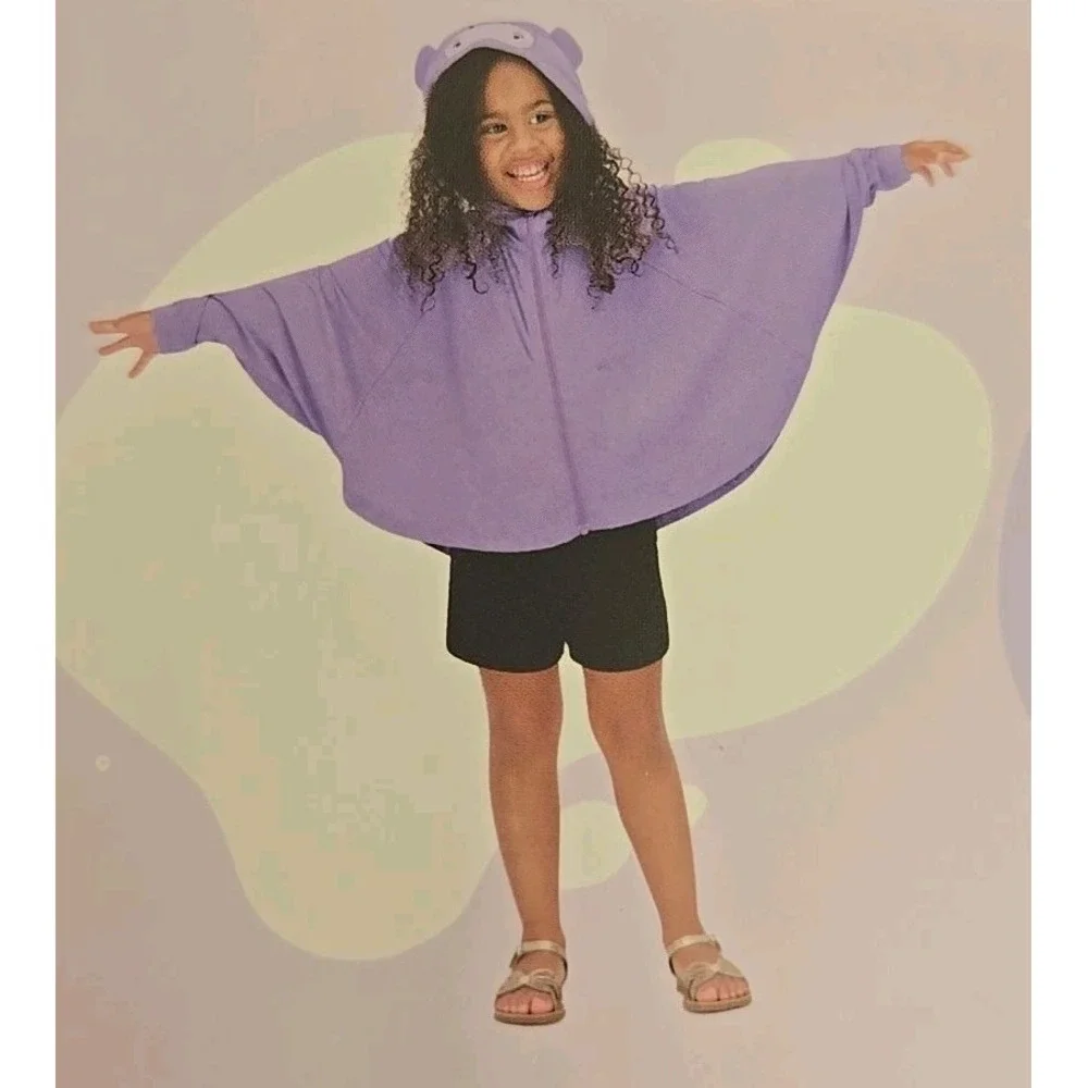 HAZEL + HARPER Swim Coverup Purple Hippo Full Zipper One Size 2T-4T UPF NEW
